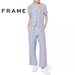 Frame High Low Button Front 100% Linen Camp Top Size Large